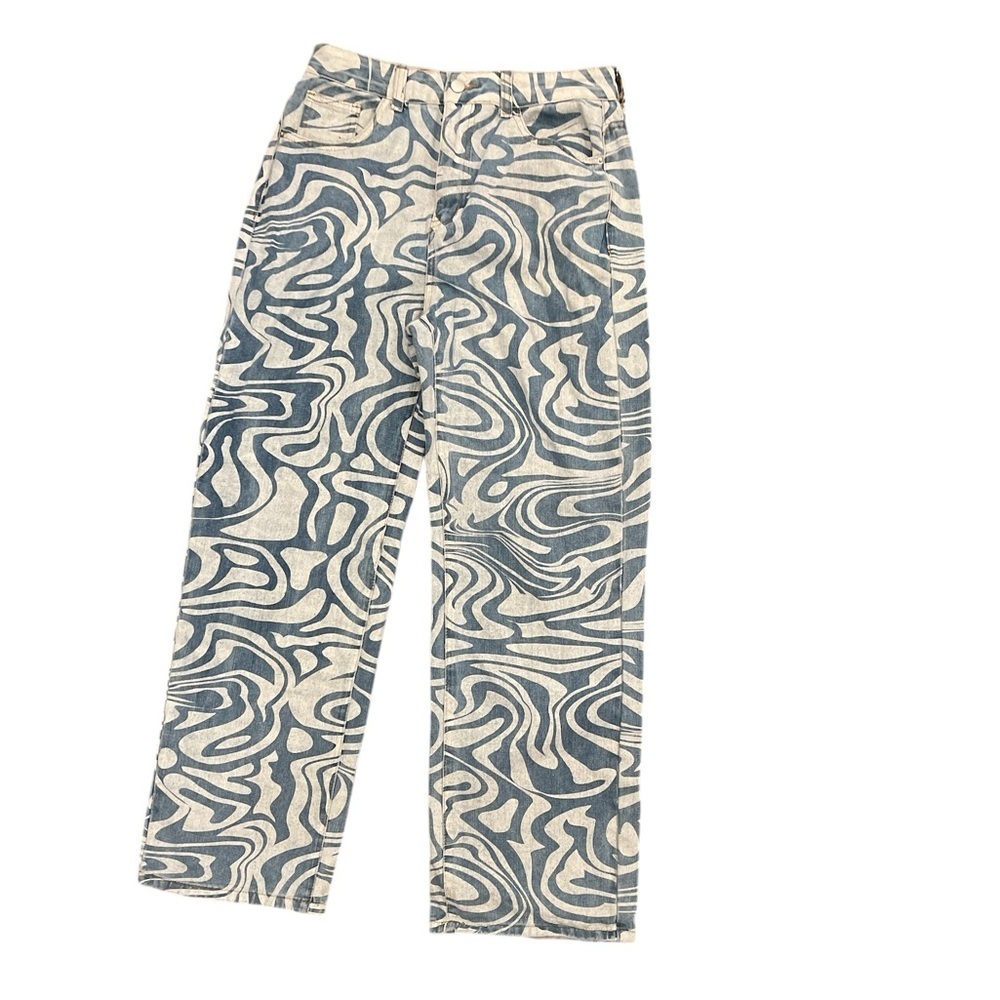 Y2K Psychedelic Swirl Wide Leg Jeans High Rise Indie Sleaze - Picture 2 of 5